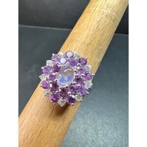 NWT Rainbow Moonstone Amethyst White Topaz Sterling Ring Sz 9